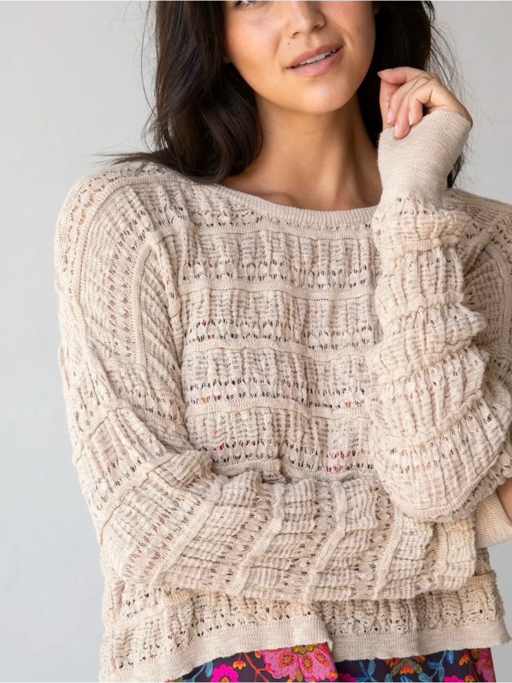 Natural Life Emily Layering Open-Knit Sweater-Oatmeal/Beige/Tan-Women Medium